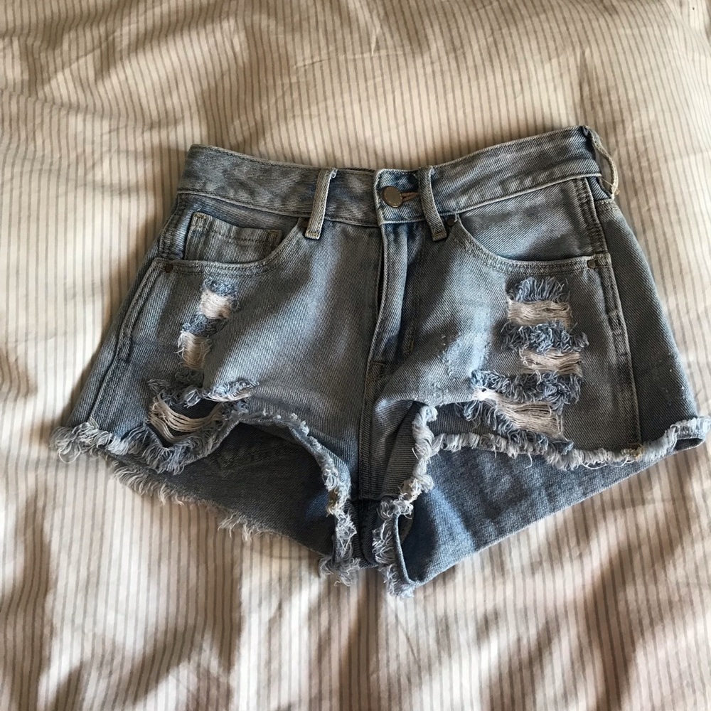 High Rise Blue Denim Shorts